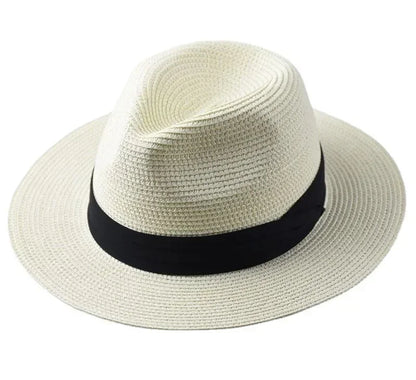 Unisex Panama Straw Hat Wide Brim Summer Beach Sun Protection Fedora Style - Sizes 55-57/58-60/61-64cm (Large/Plus)"