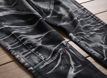 2026 Men's Fashion Vintage Jeans Slim Straight Leg Tie Dye Pleated Biker Denim Pants Male Casual Pants Oversized 42 High Quality