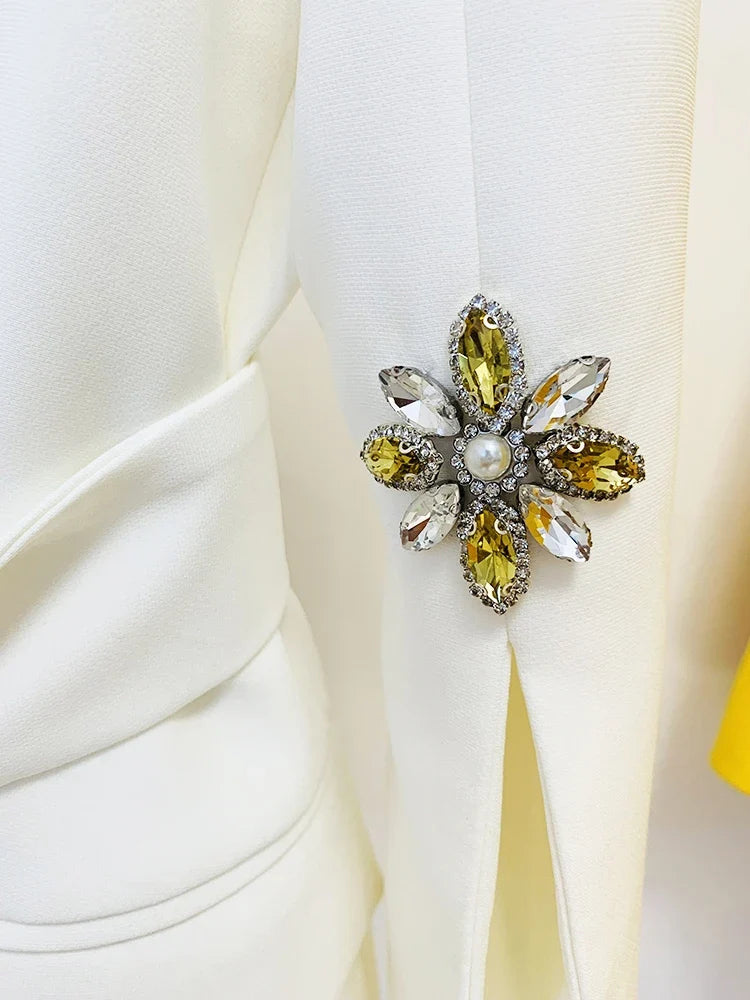 HIGH STREET Newest Fashion 2026 Designer Jacket Women's Slit Sleeve Rhinestone Diamonds Beading Belted Blazer