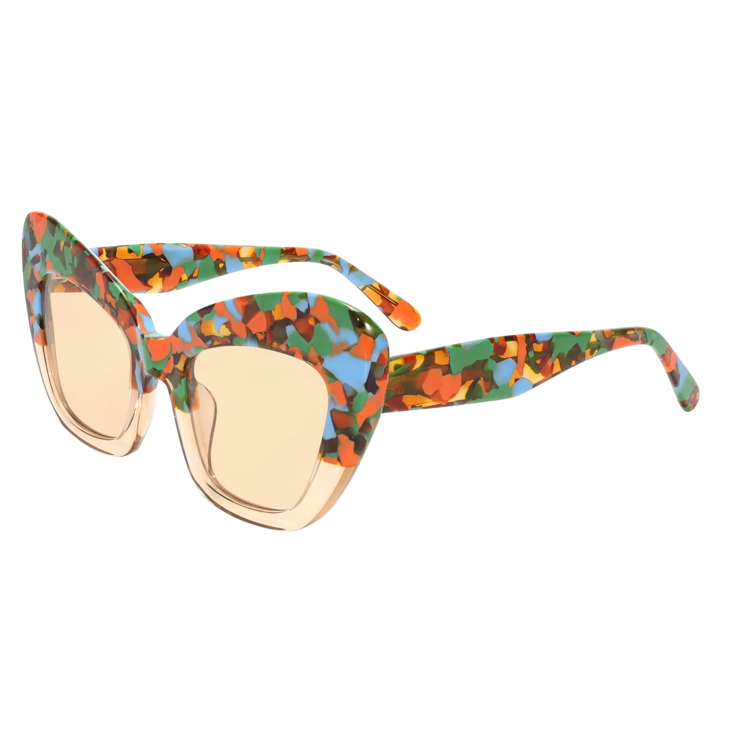 Trendy Retro Sunglasses Asymmetric Color Block Cat Frame UV400 for Women Men Polarized Daily Cool Style Modern Fasion