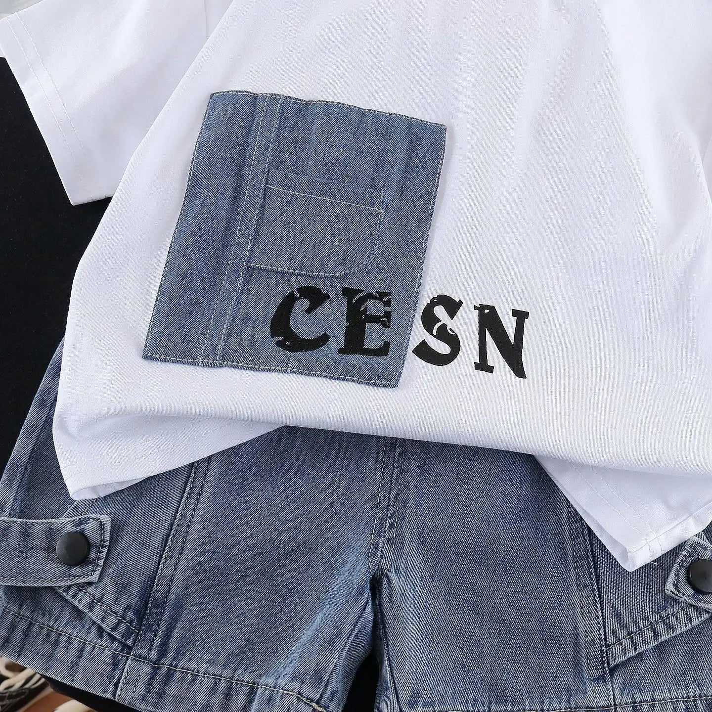New Summer Fashion Baby Boys Clothes Suit ChildrenPocket Patch T-shirt+ Denim Shorts 2Pcs/Set Toddler Clothing Kids Tracksuits