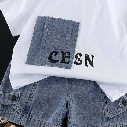 New Summer Fashion Baby Boys Clothes Suit ChildrenPocket Patch T-shirt+ Denim Shorts 2Pcs/Set Toddler Clothing Kids Tracksuits