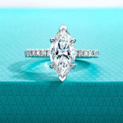 3ct D Color Marquise Cut Moissanite Ring 925 Sterling Silver Engagement Wedding Ring for Women Birthday Jewelry Gift
