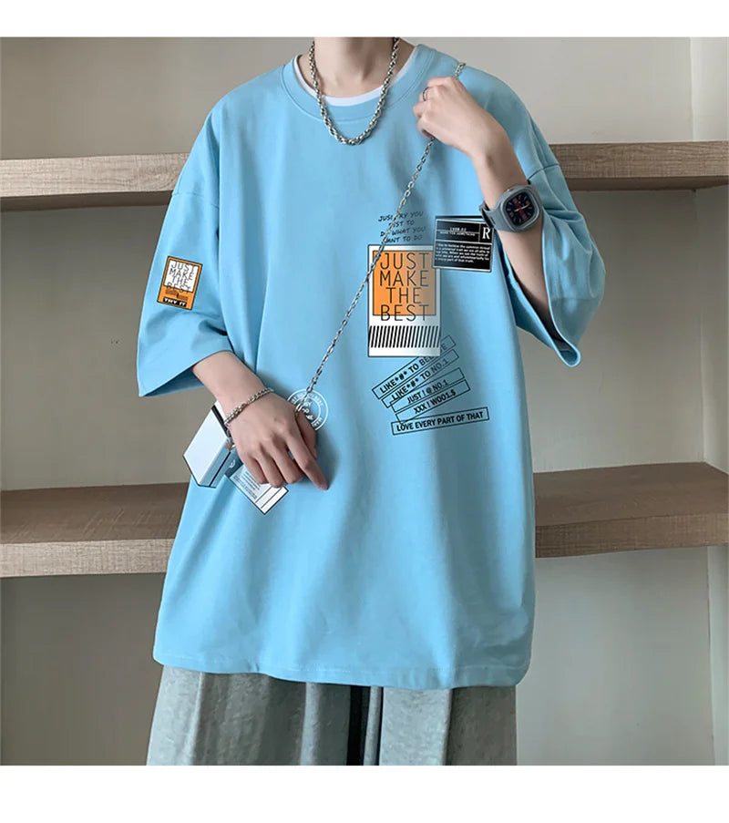 Men's Cotton T-shirts White Mens Oversized T Shirt Summer Casual Wear Letter Print Tee Shirts Fashion for Men 5XL Male Clothes