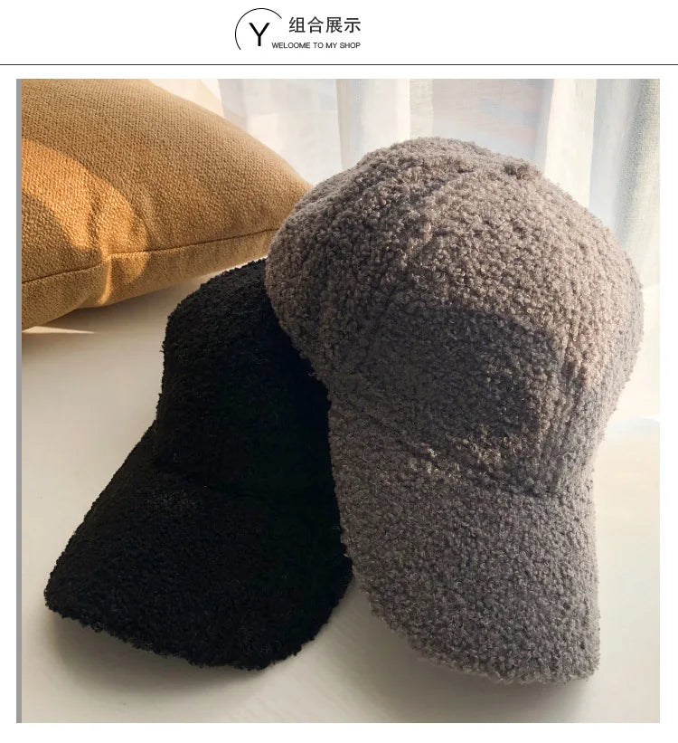 Cap for Women Winter Warm Baseball Cap Women Artificial Lamb Wool Hats  Plush Baseball Caps Autumn Baseball Cap