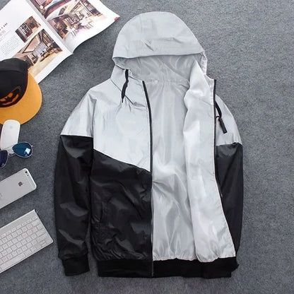 Men's Patchwork Night Reflective Jacket Casual Waterproof Windbreaker Party Dancer Hip Hop High Quality Coat Male Trend Brand