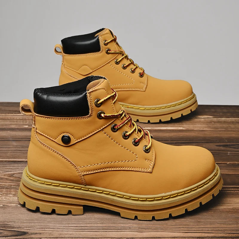 Handmade Outdoor Men Genuine Leather Boots Male Comfortable Business Party Casual Shoes Street Thick Sole Lace Up Shoes Big Size