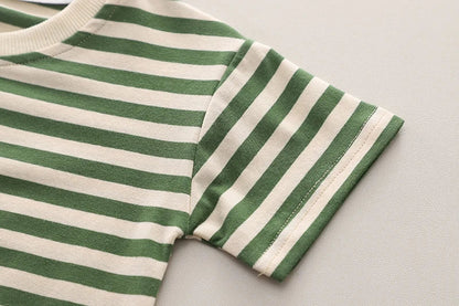 New Kids Baby Boys Girls Clothes For Summer Children Cartoon Striped T-Shirt Bib Pants 2Pcs/Set Toddler Fashion Tracksuits