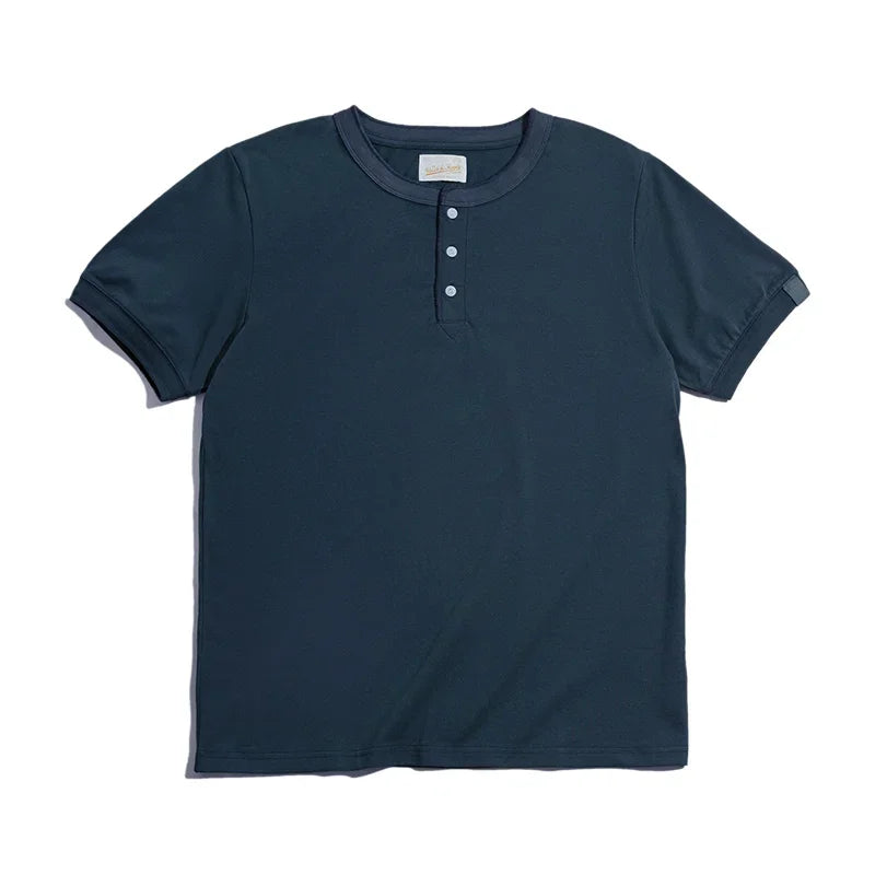 Cotton Men's Henry T-Shirts Soft Breathable Vintage Tops Tee Shirt Solid Casual Classic Buttons Shirt Hot Man Clothing