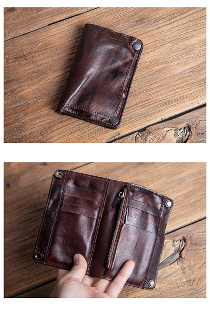 High Quality Men Genuine Leather Wallet Vintage Bifold Money Clip Credit Card Holder Luxury Design with Zipper Coin Pocket