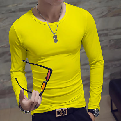 Men's Casual Fashion Solid Color Long-Sleeved Round Neck T-Shirt Classic Men's Spring and Autumn Thin Comfortable Top