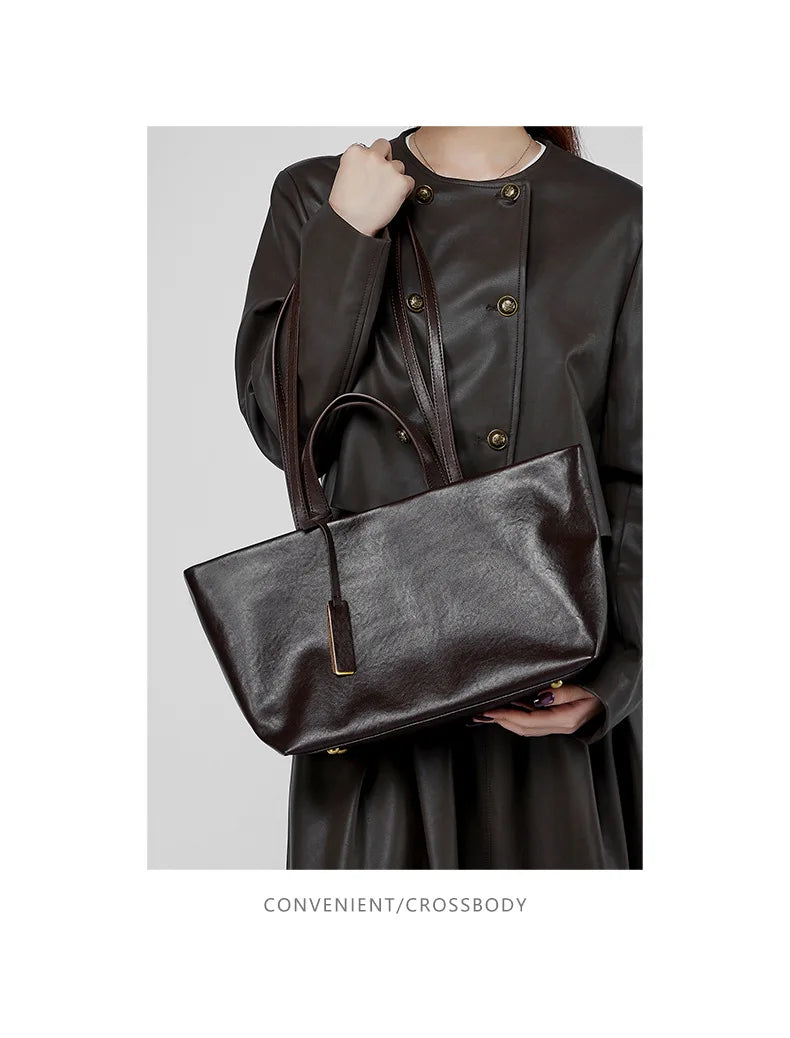 Luxury Women's Shoulder Bag Soft Leather Large Capacity Square Fashion Tote Bag Korean Fashionable Handbag Shopping Underarm Bag