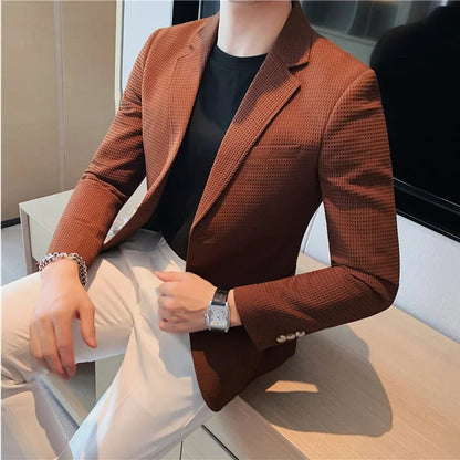 Plus Size 4XL-M Autumn New Waffle Suit Jacket Men Two Buttons Slim Fit Business Casual Blazers Homme Formal Groom Prom Tuxedo