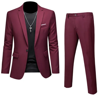 6XL-M (Blazer+Pants) High Quality Business Solid Color Slim Fit Suits 2 Pieces Men's Groom Wedding Social Tuxedos Set 16 Colour