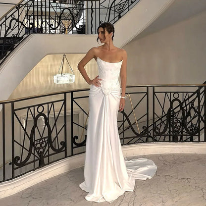 Lace Pleat Wedding Dresses 2026 Luxury Strapless Mermaid Sleeveless Corset Bride Gowns Sweep Train robe de mariée Customized