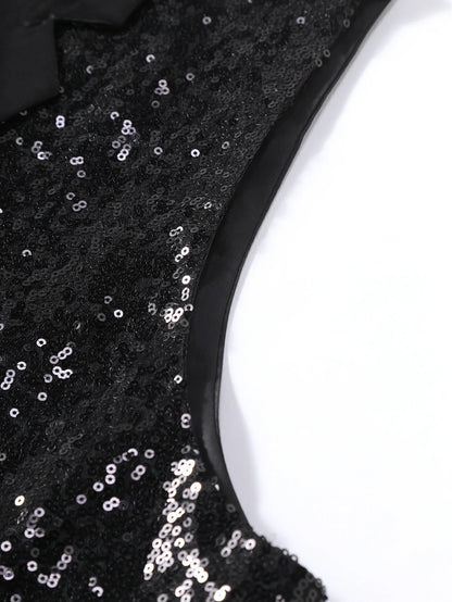 2026 New Black Men's Shiny Sequin Suit Collar Sleeveless Vest, Wedding/Party/Stage Performance, Gold or Silver Optional