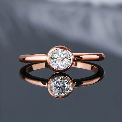 18K Gold Plated Solitaire Ring 0.5CT Bezel Moissanite Rings for Women Real Silver 925 sterling Promise Engagement Jewelry