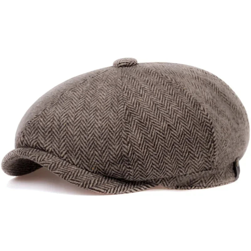 High Quality Winter Retro British Style Newsboy Cap Men Vintage Luxury Unisex New Octagonal Flat Cap Cotton Ascot Caps Beanie