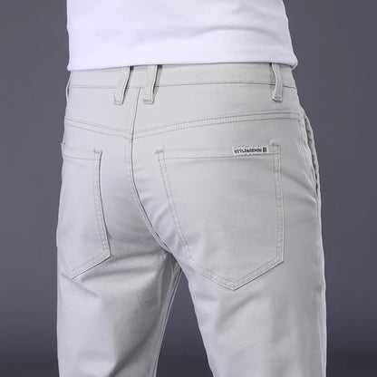 Summer Thin Men's Casual Pants Cotton 7 Colors Classic Style Elastic Straight Slim Fit Business Fashion Long Trousers Male