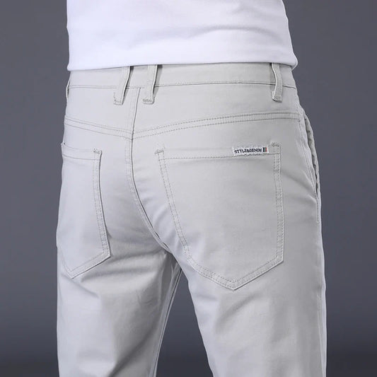Summer Thin Men's Casual Pants Cotton 7 Colors Classic Style Elastic Straight Slim Fit Business Fashion Long Trousers Male