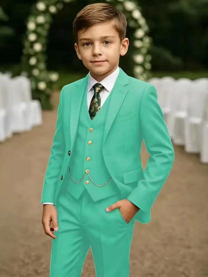 Notched Lapel Boys Slim Fit Suits 3 Pieces For Stage Performance Elegant Handsome Kids Suit Set Wedding Guest Tuxedo 2-20T