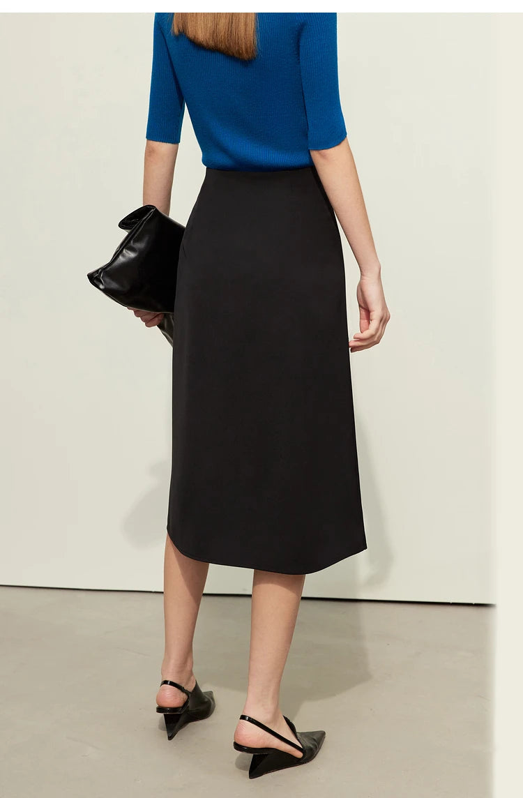 Minimalism Women Skirts 2024 Spring New Asymmetric Lap Piece A-line Solid Trendy Commuter Mid-Calf Skirt For Lady 12421040
