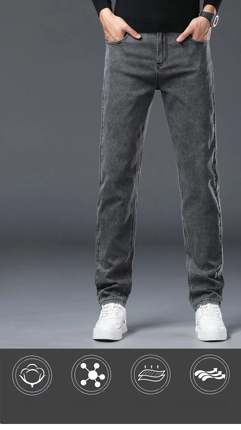 Men's New Stretch Straight Jeans Business Versatile Trendy Youth Casual Regular Long Pants for Spring Autumn Male Denim Trousers