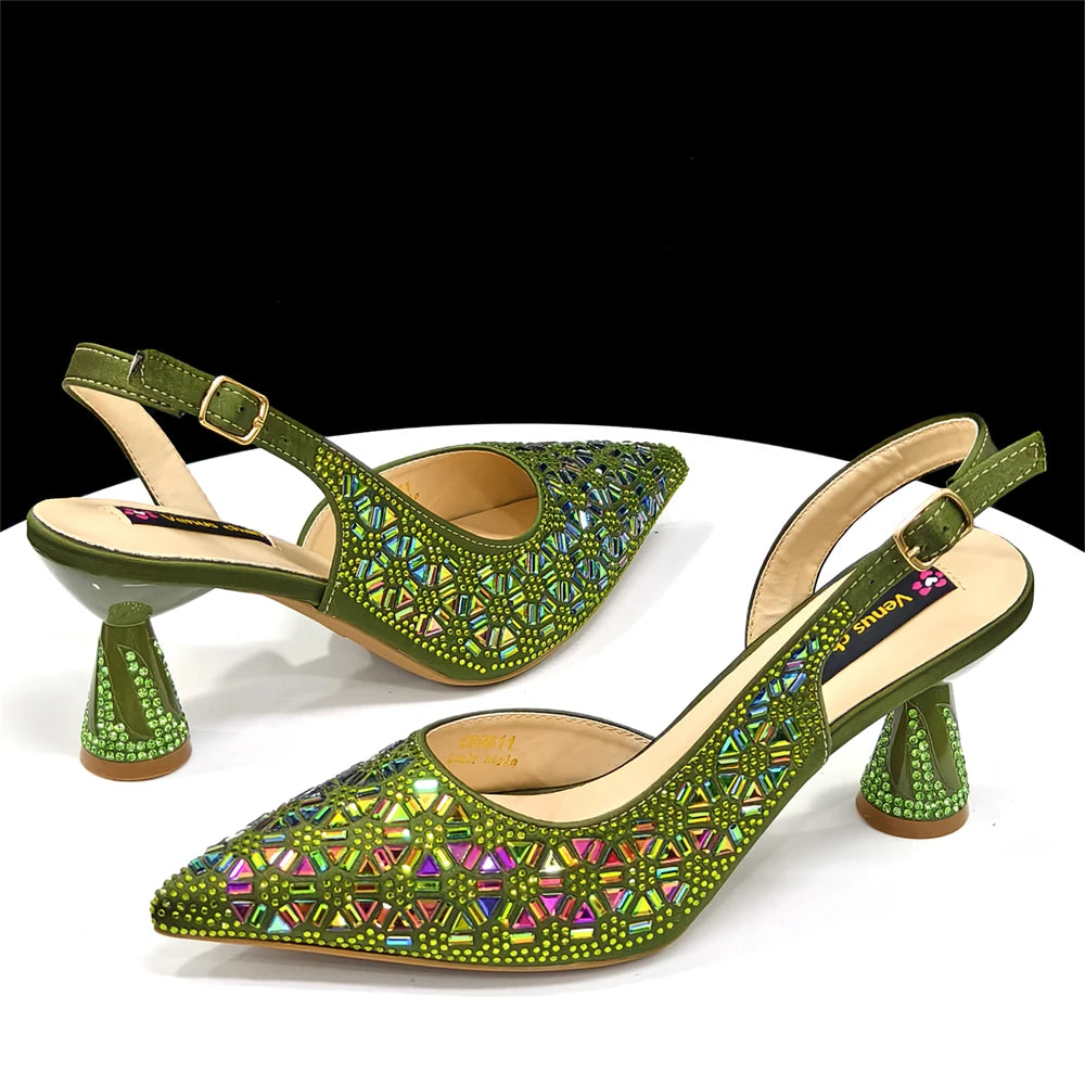 2026 Elegant Women's High Heels with Pointed-Toe Design & Matching Bag Set with Diamond Accents - Chic Italian Style for Party