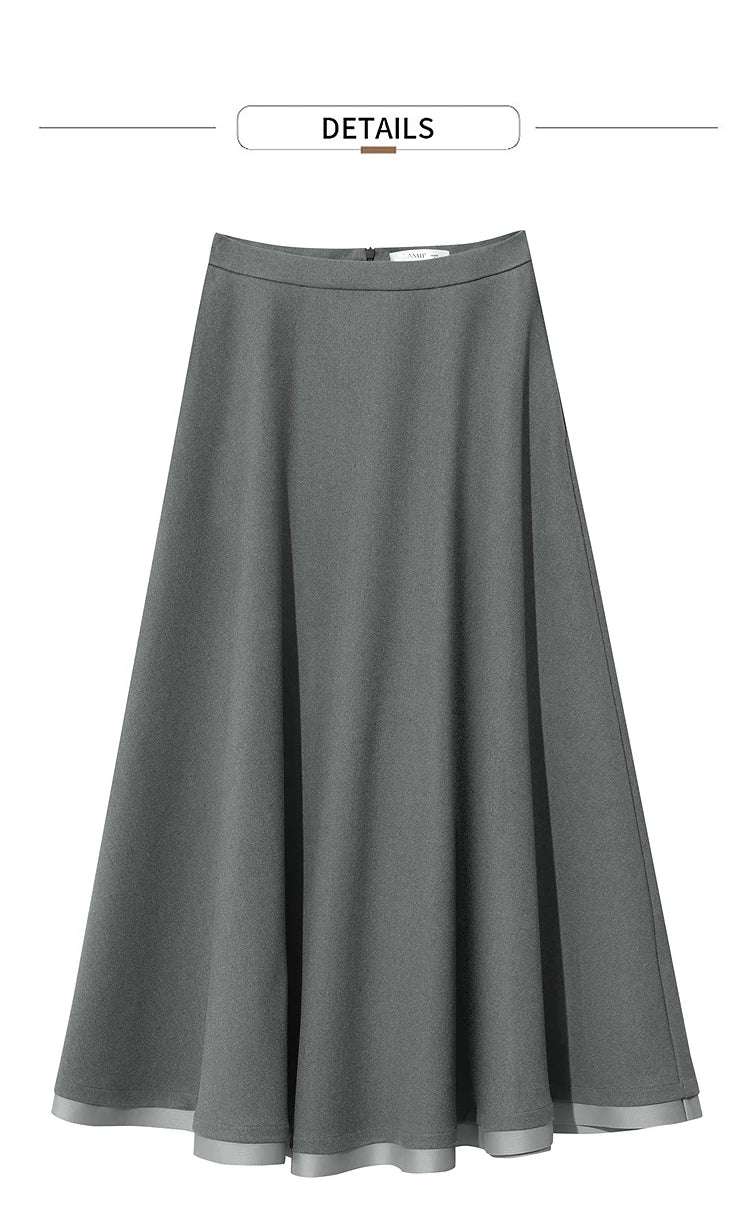 Elegant Skirts For Woman 2025 Winter New Commuter Style A-Line Mid-Calf Skirt Loose Solid Versatile Woman Clothes 12544126
