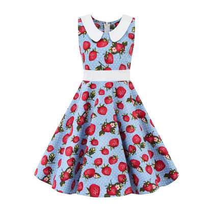 LPATTERN Girls' Vintage Rockabilly Dress Party Retro Polka Dot Floral Pattern A-line Dresses Pleated Skirt Knee-Length for 4-10Y