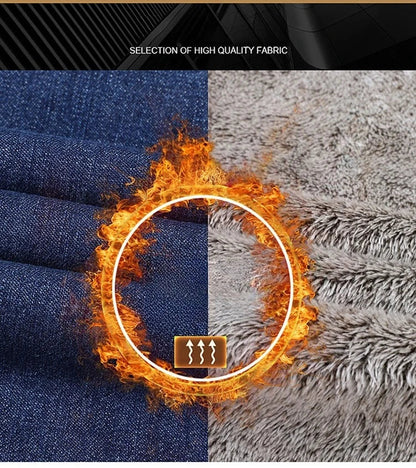 Men's Fleece Lined Thicken Jeans Winter Warm Stretch Slim Fit Denim Pants Comfortable Soft Trousers for Daily Work Wear Clothing