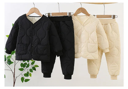 Autumn Winter Baby Kids Jackets+Pants Sets Thicken Boys Girls Coat Trousers Warm Windproof Clothes Suit For Children Home Wear