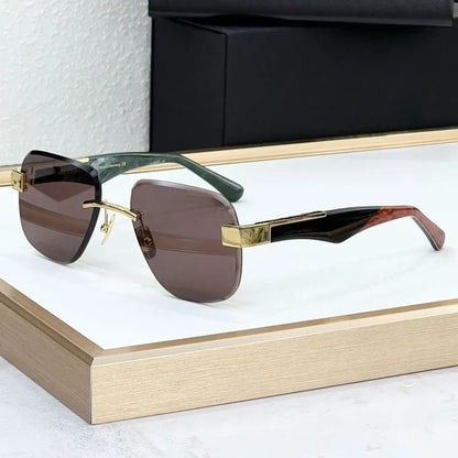 The Magic I Rimless High Street Sunglasses Big Square Germany Trendy Alloy Acetate UV400 Top Quality Outdoor Unisex with Case