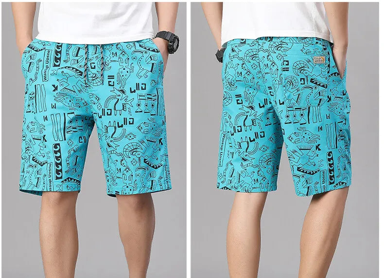 Mens 100% Cotton Shorts Elastic Waist Casual Shorts Printed Beach Shorts Relaxed Fit Running Shorts Cotton Sweat Shorts