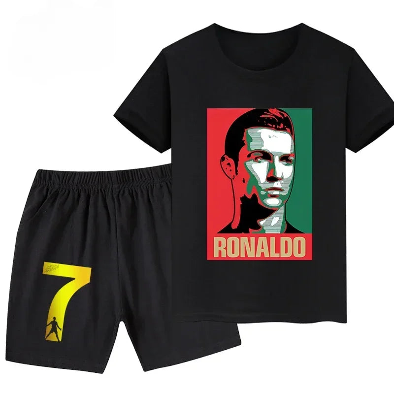 Summer Ronaldo Printed Children's Set Short-sleeved Shorts Suit Sports Kid T-shirt 2-piece Set Street Fashion Boys Baby Clothing