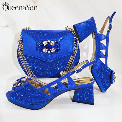 Newest Italian Design Special Synthetic Fabrics Women's Matching Shoes and Bag Set High Heel for Weddings and Parties