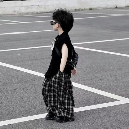 Mosquito Proof Knitted Pants Junior Boys' Summer Clothing Kids Clothes Korean Children Top Bottom Set Boy Boy's Children's Suit