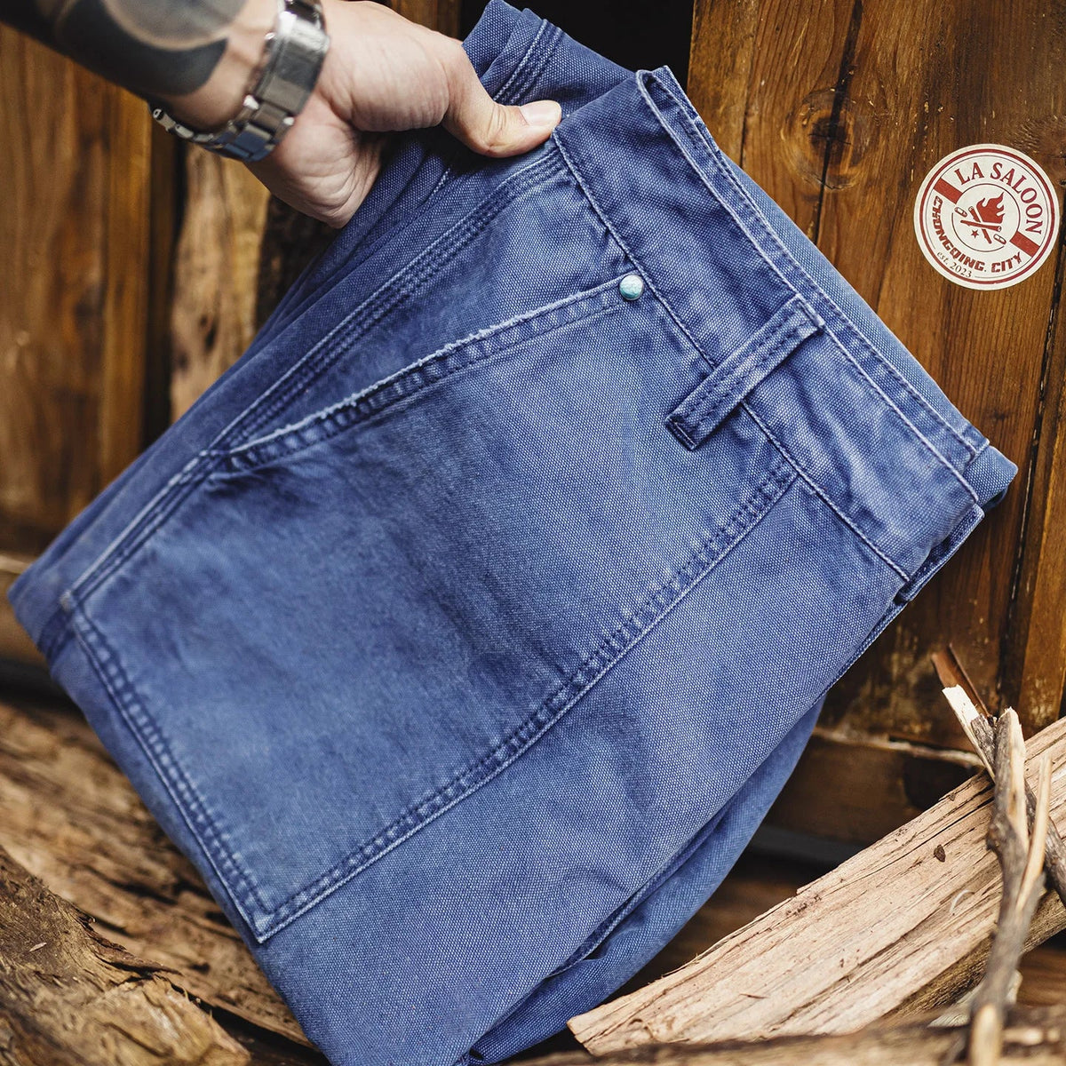 Men‘s Vintage Washed Denim Jeans Blue Cotton Canvas Workwear Zipper Pants Loose Fit Casual Trousers for Spring and Autum