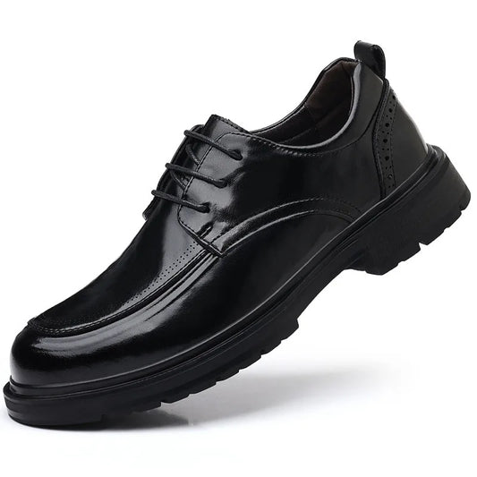Spring Autumn Business Leather Shoes for Men Solid Color Lace Designer Big Head Dress Shoes Male Fashion Platform Casual Shoe