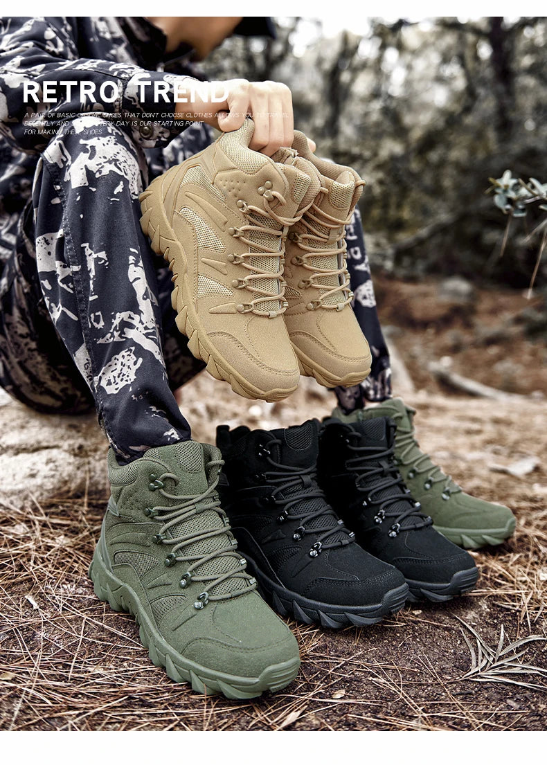 Men Boots Outdoor Combat Ankle Boot Tactical Boots for Man Anti-Slip Motocycle Boots Climbing Hiking Shoes Size 39-46