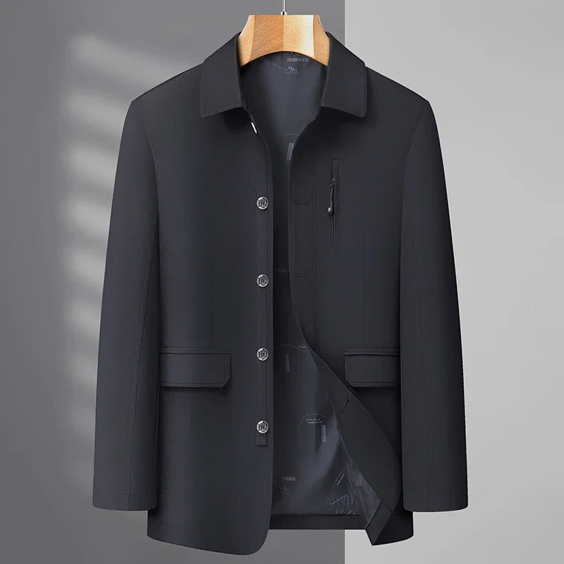 Men's Turn-down Collar Button Jacket Business Casual Outerwear for Male