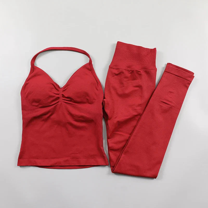 Yoga Longline Strappy Top Leggings Set Women's Backless Camisole Built-In bra Vest High-Waisted Hip Lift Gym Shorts Sports Set