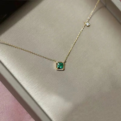 S925 Sterling Silver Simple Emerald Crystal Chain  Necklace  Women Light Luxury Temperament Plating 18k Gold Jew   style