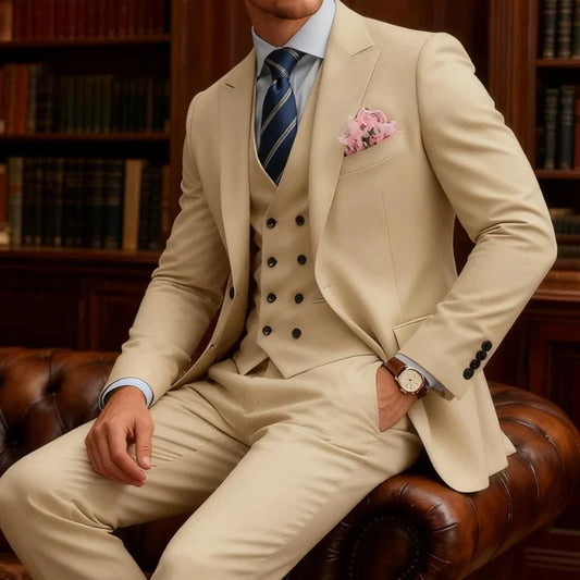 Mens 3 Piece Slim Fit For Men Double Breasted Suit Wedding Prom Suits Formal Business Dinner Tuxedo