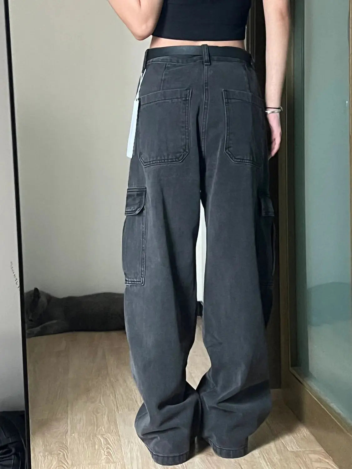 American Vintage Cargo Pants Women Retro Vibe Style Loose Fit Multi Pocket Denim Trousers Casual Straight Leg Workwear Fashion