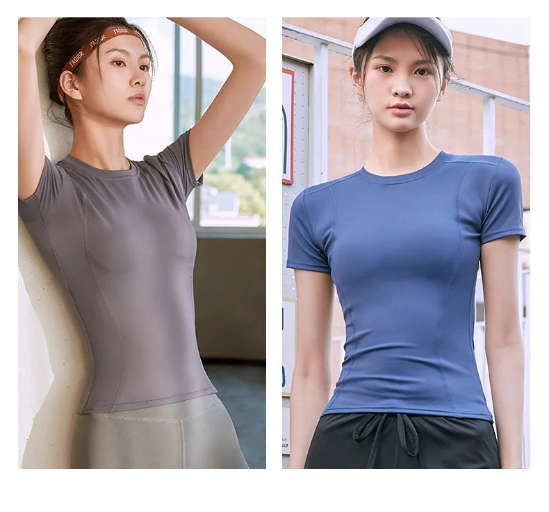 Women's Sports Fitness Clothing Slim Running Sweat Absorbing Skinny Yoga Clothes Quick Drying Clothes Short Sleeved T-shirt