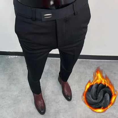 2025 Winter Men Suit Pants Woolen Thicken Keep Warm Formal Trousers Pantalones Hombre Solid Casual Slim Fit Pants Men Clothing