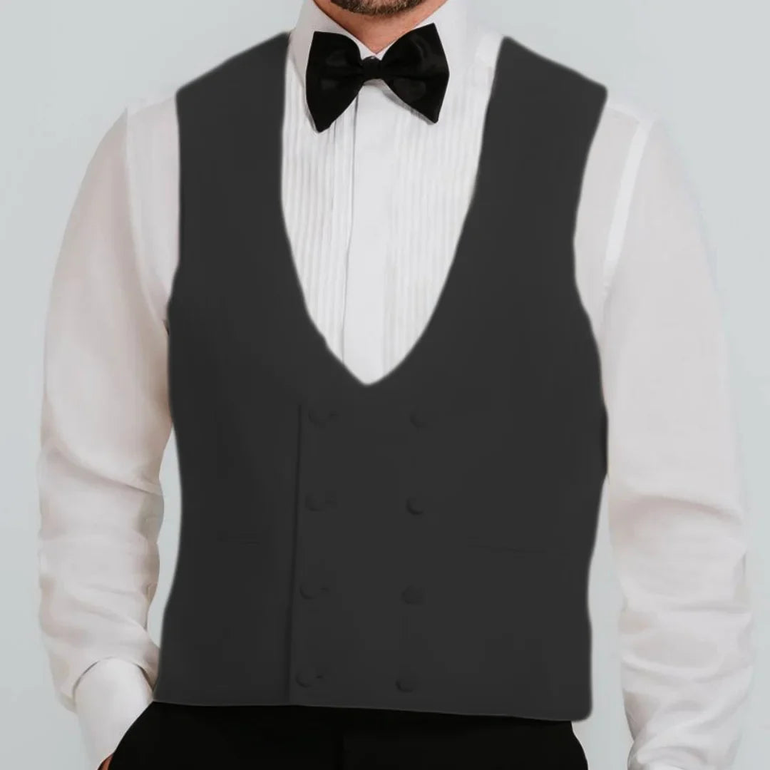 Men Vest Beige Double Button V Neck Waistcoat For Wedding Birthday Banquet Party Business Work Daily Casual Men Suit Vest