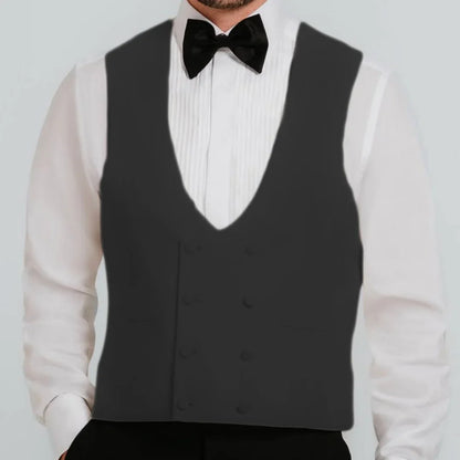 Men Vest Beige Double Button V Neck Waistcoat For Wedding Birthday Banquet Party Business Work Daily Casual Men Suit Vest