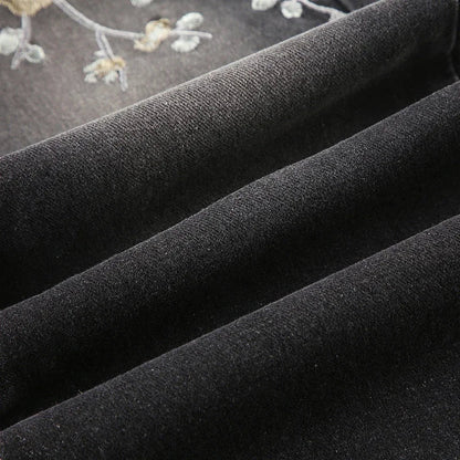 Weekeep Floral Embroidery Jeans Vintage 2000s Low Rise Flared Jeans Women Retro y2k Baggy Denim Pants High Street Basic Trousers